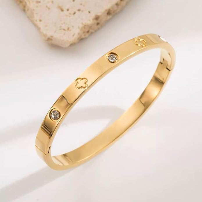 Gold Tone Bangle Bracelet for Women, Elegant Minimalist Hinged Bracelet, Refined Luxury Jewelry Gift for Her