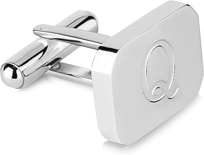 18K White-Gold Plated Initial Engraved Stainless Steel Men’s Cufflinks With Gift Box -Personalized Alphabet Letter’s A-Z By Lux & Pair