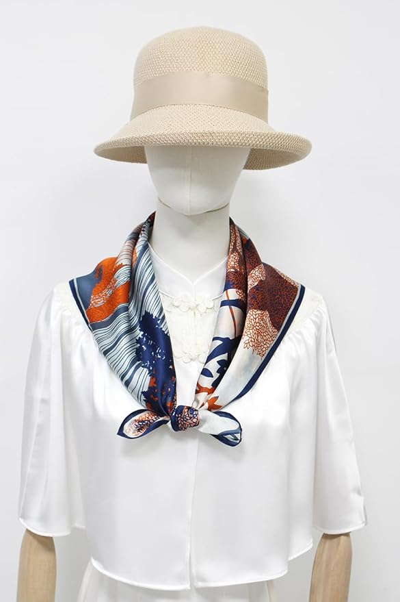 ANDANTINO 100% Mulberry Silk Square Scarf for Hair-25.6" X25.6'' Women Men Natural Silk Neckerchief Digital Printed Headscarf