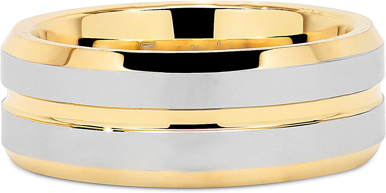 100S JEWELRY Custom Tungsten Rings for Men's Wedding Bands Gold Silver Two Tone Grooved Center Line Size 6-16