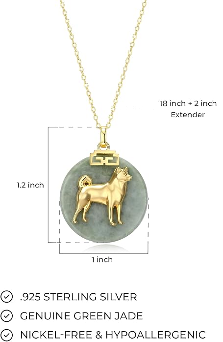 ETERNAL JADE .925 Sterling Silver 18K Gold Plated Chinese Zodiac Sign Pendant Necklaces for Women - Hypoallergenic Genuine Green Jade Gold Necklace for Women Zodiac Year Jewelry, 18 inch Chain