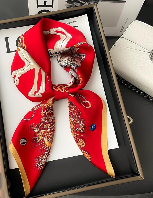 ANDANTINO 100% Mulberry Silk Square Scarf for Hair-25.6" X25.6'' Women Men Natural Silk Neckerchief Digital Printed Headscarf