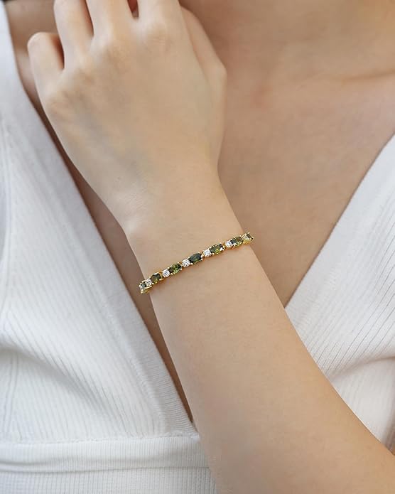 FANCIME 14K Gold Plated Birthstone Bracelets 4mm Sterling Silver Tennis Bracelets Gold Bracelets Birthday Jewelry Gifts for Women 7"