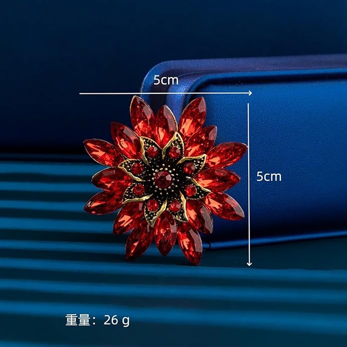 Sparkling Rhinestone Flower Brooch Pin Fashion Crystal Sunflower Brooch Floral Lapel Pins Red/Green/Purple/Pink Crystal CZ Broochs Large Flower Pin Clothes Hat Bag Dress Broochs Wedding Bridal Jewelry for Women