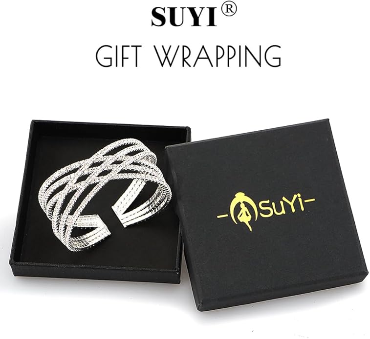 Suyi Rhinestone Bracelet for Women Silver Multilayer Cuff Bracelet Craystal Braidal Bracelets