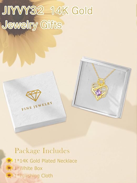 14K Gold Sunflower Birthstone Necklace for Women Infinity Love Heart Necklace Christmas Valentines Mothers Day Anniversary Birthday Gifts for Her Mom Wife Girlfriend Daughter