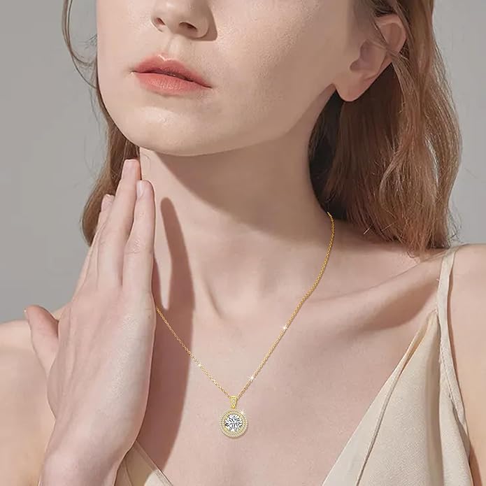 18K Gold Vermeil Imitation Diamond Necklace for Women, Moissanite Sterling Silver 18+2" Chain - Cluster Style