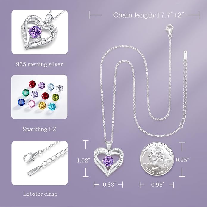 CDE Forever Love Heart Necklaces for Women, Wedding Anniversary, Birthday Mothers Day Gifts for Mom, Mother, Wife, Girlfriend, S925 Silver Jewelry with Birthstone Pendant