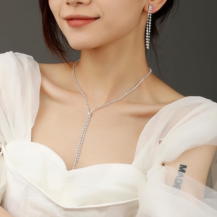 MIFYNN Rhinestone Wedding Set for Women Sparkle Crystal Earrings Necklace Bracelet Jewelry Set Wedding Party Prom Jewelry Set for Brides Bridesmaid