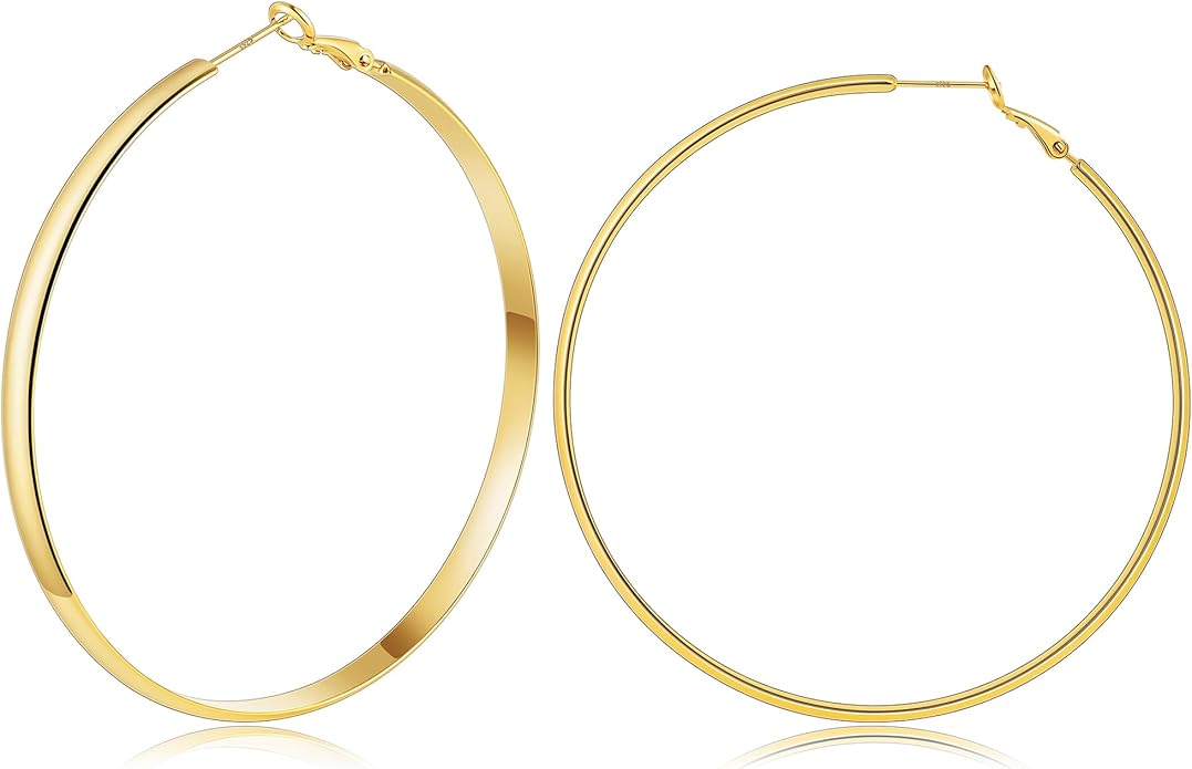 Gacimy 14K Gold Plated Hoop Earrings for Women, 14k Real Gold Plated with 925 Sterling Silver Post, Hypoallergenic Lightweight Thick Hoops Earrings for Women Trendy