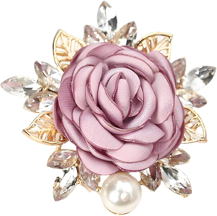 QLUYCKW Rose Flower Brooch Pin for Women Fashion Dainty Gold Plated 3D Red Roses Floral Crystal Brooch Pin Birthday Dress Suit Accessories Jewelry
