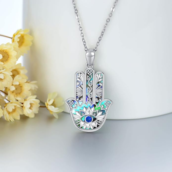 VONALA Silver Evil Eye Necklace for Women Hamsa Fatima Necklace Hamsa Hand Jewelry Gifts for Men