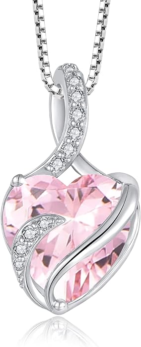 FJ Infinity Birthstone Necklace 925 Sterling Silver Love Heart Pendant Jewelry Gifts for Women