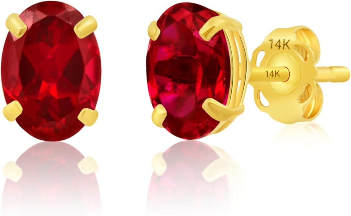 14k Gold Oval Stud Earrings for Women with Push Backs | 7x5mm Gemstone Birthstone Earrings | Real 14 Karat Gold Earrings Studs | Hypoallergenic Gemstone Stud Earrings for Women by MAX + STONE