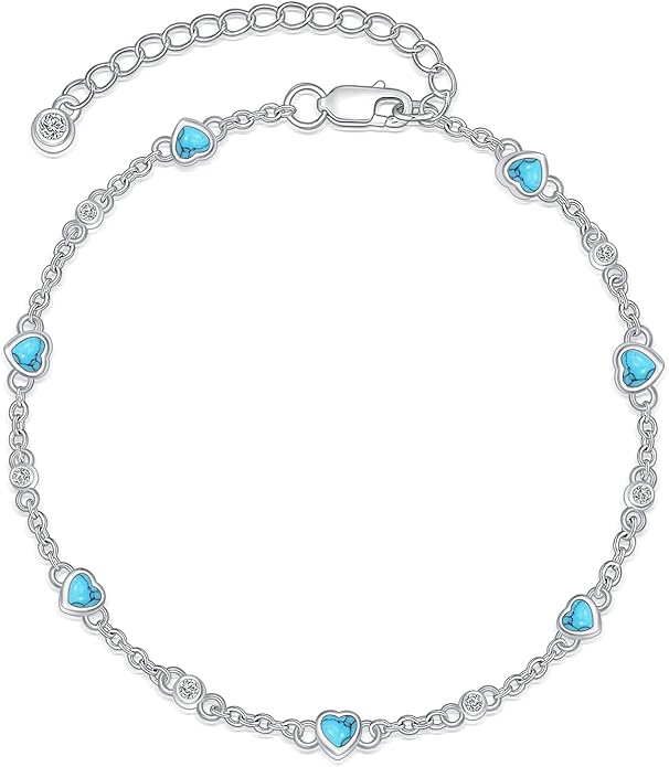Anklet Bracelet for Women 925 Sterling Silver Natural Stone Chain Ankle Bracelet Beach Summer Fine Jewelry Birthday Christmas Gifts for Women Her Mom
