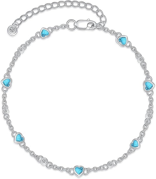 Anklet Bracelet for Women 925 Sterling Silver Natural Stone Chain Ankle Bracelet Beach Summer Fine Jewelry Birthday Christmas Gifts for Women Her Mom