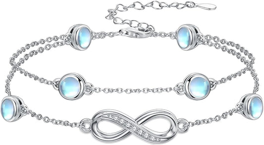 Dorunmo Anklet Bracelets for Women 925 Sterling Silver Infinity Anklets Bracelets Birthstone Jewelry Gifts for Mom Wife