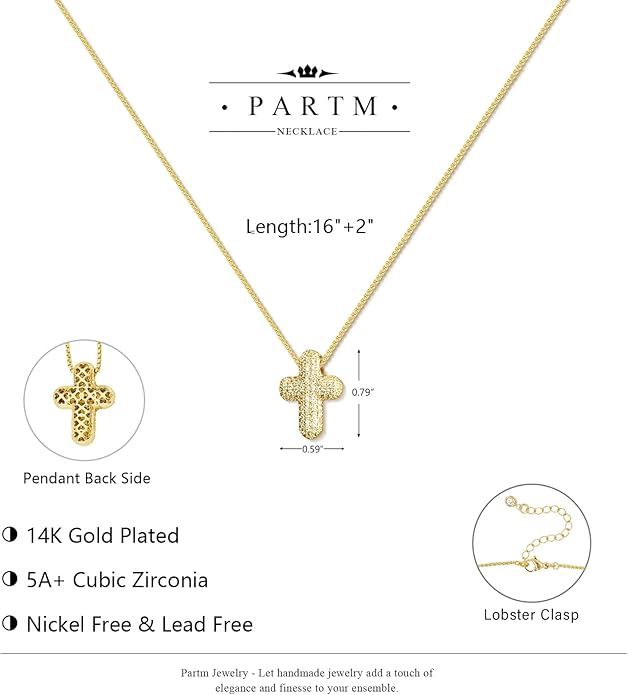 Partm Gold Cross Necklace for Women 14K Plated Dainty Pendant Cross Chain Faith Crucifix Choker Baptism Necklace for Women Trendy Religious Jewelry Hypoallergenic