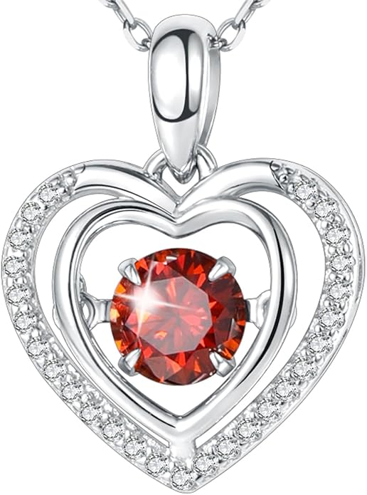 Gem's Beauty Silver Heart Necklace for Women - 925 Silver Moissanite Pendant, Dainty Dance Gift for Her, Mom, Wife |Christmas/Anniversary/Valentine’s Birthstone Jewel