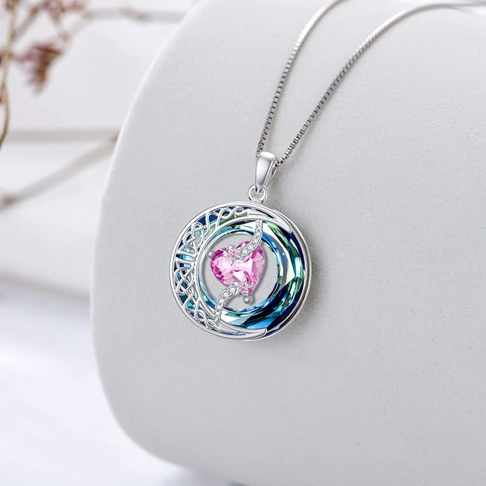 TOUPOP Christmas Gifts Birthstone Necklace 925 Sterling Silver Moon and Star Pendant with Blue Crystal Celtic Moon Jewelry Birthday Gifts for Women Mom Wife Her Daughter