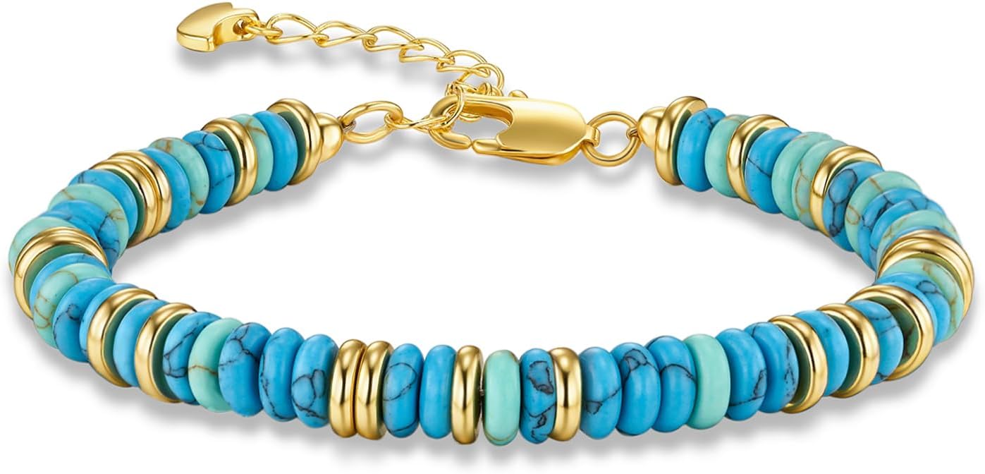 Colorful 18K Gold Plated Bracelets for Women, Stack Bangle Beaded Stone Jewelry Accessories Set for Woman, Trendy Fashion Jewelry Gifts