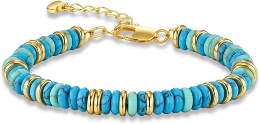 Colorful 18K Gold Plated Bracelets for Women, Stack Bangle Beaded Stone Jewelry Accessories Set for Woman, Trendy Fashion Jewelry Gifts