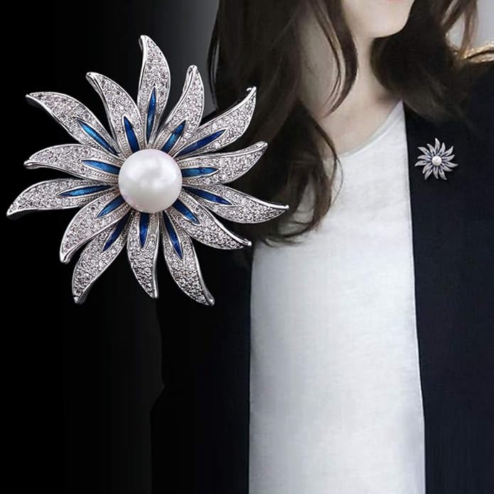 Brooch Pins for Women Girls Fashion Flower Crystal Rhinestone Pearl Jewelry