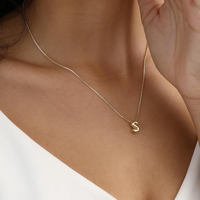 Bubble Gold Letter Necklace for Women, 14k Gold Plated Balloon Initial Necklace, Dainty Gold Necklace for Women, Personalized Bubble Pendant Name Necklace, Fashion Accessories Trendy Jewelry