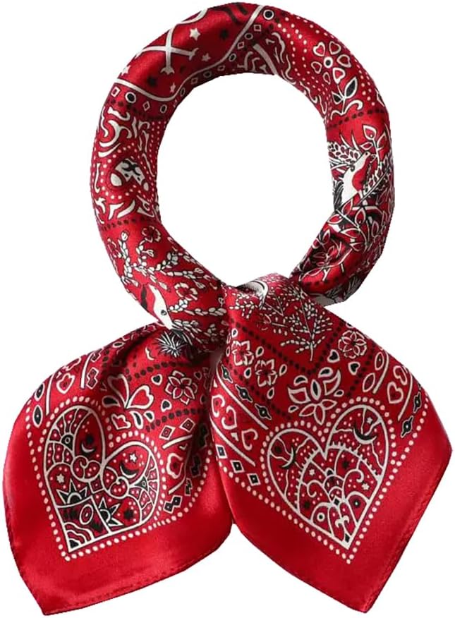 ANDANTINO 100% Pure Mulberry Silk Small Square Scarves -21'' x 21''- Digital Printed Neckerchief –Women Men Lightweight Scarf