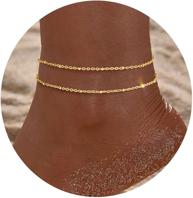 Sterling Silver Anklet Bracelets for Women Waterproof, 925 Sliver Plated CZ & Heart Charm Dainty Layer Anklets for Women Trendy, Simple Chain Anklets Set Gifts for Women, Jewelry Gifts for Her Women Mom Wife Girlfriend
