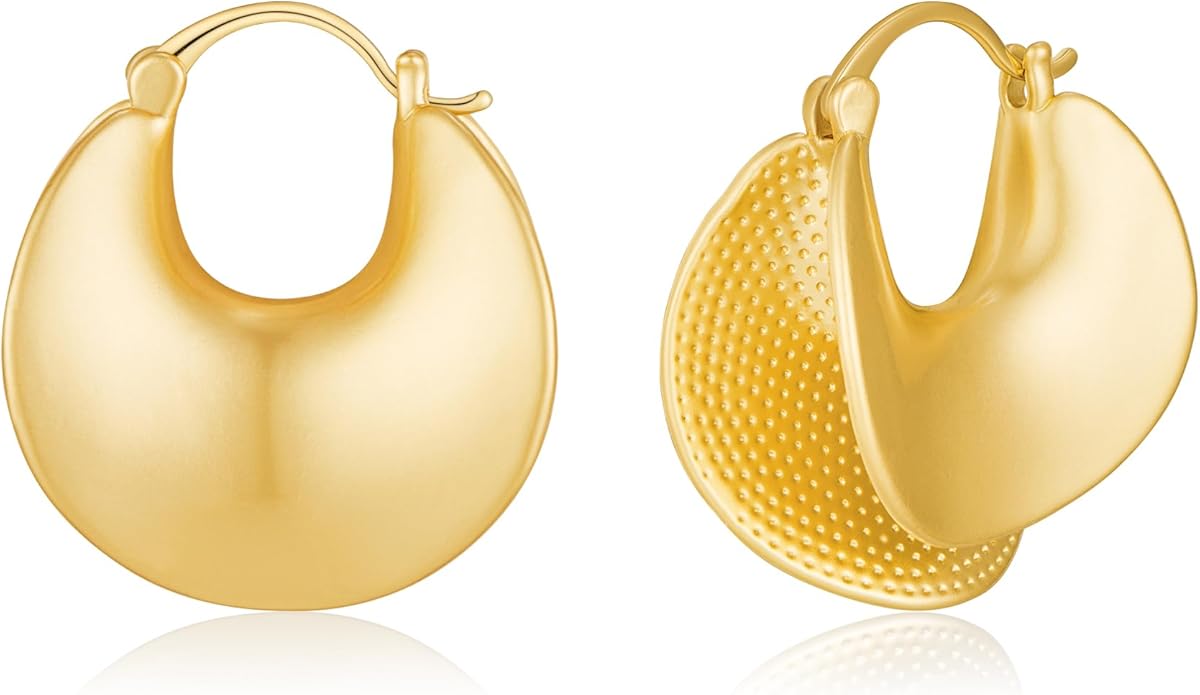 YUJIE Gold Plated Hoop Earrings for Women Brass Earring Chunky Statement Jewelry