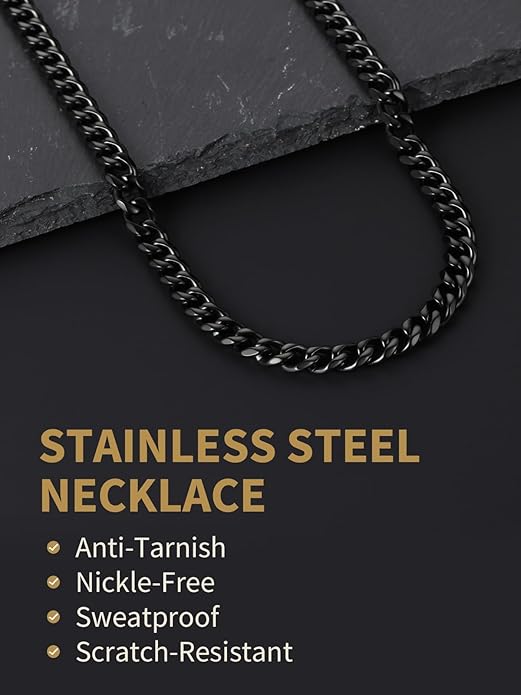 FindChic Cuban Link Chain for Men, 6/9/12mm Necklace Chain, Black/Gold Plated/Stainless Steel Necklace, Hypoallergenic & Tarnish-Proof Men's Jewelry Hip Hop Accessories, 18-30" Length Options