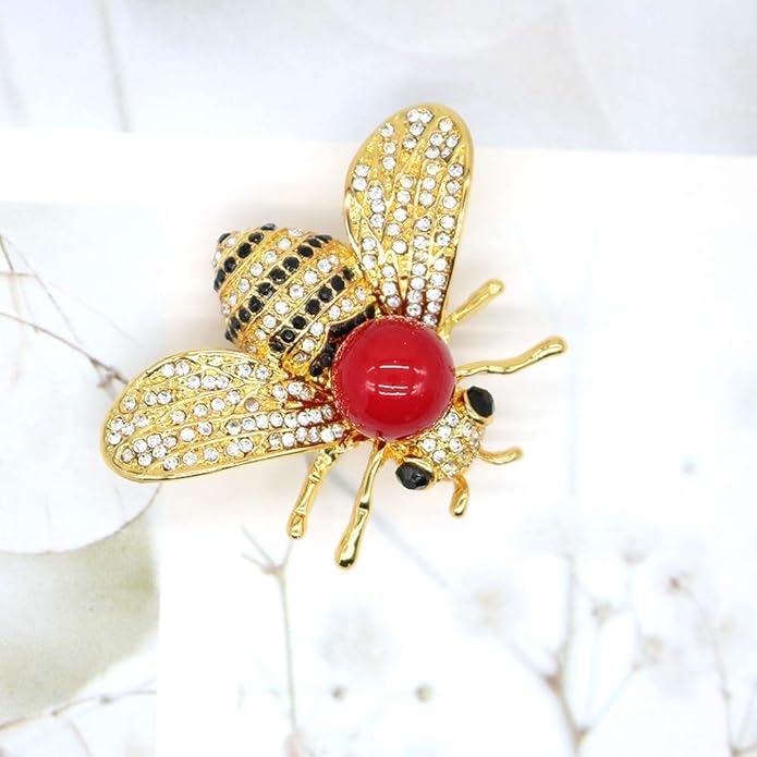 Honey Bee Brooches Crystal Insect Themed Bee Brooch Animal Fashion Shell Pearl Brooch Pin Gold Tone