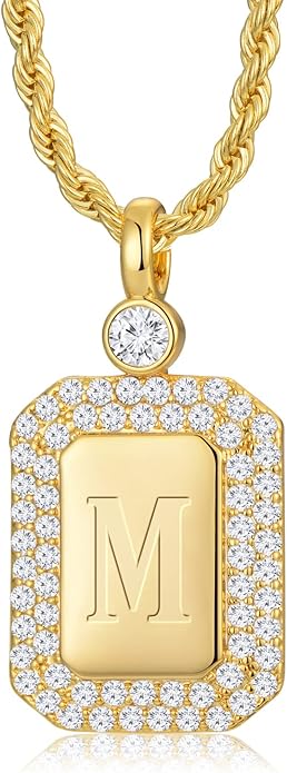 Poekio Gold Initial Necklaces for Women, Letter Necklace for Her Birthday Yellow Gold Initial Pendant Necklace with Rope Chain, Women Jewelry Gifts for Her Wife Girlfriend