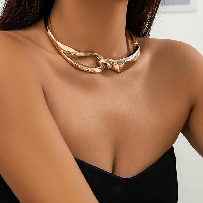 Punk Dripping Water-drop Choker Necklace for Women,Thick Drippy Chain Liquid Metal Collar Necklace Rocker Hip-hop Necklace Cool Metallic Unique Funky Statament Grunge Jewelry