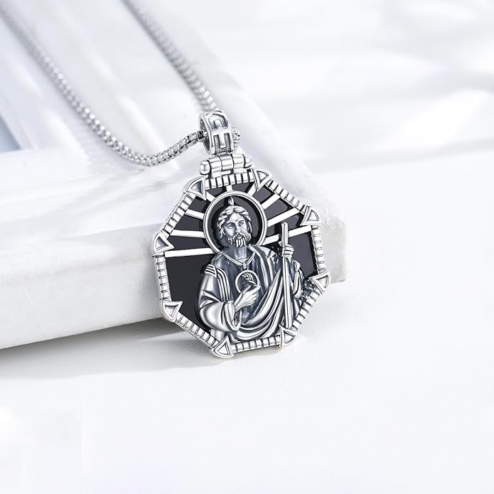 Taioiat Saint Necklace 925 Sterling Silver St Necklace Amulet Pendant Jewelry Religious Gift for Men Women