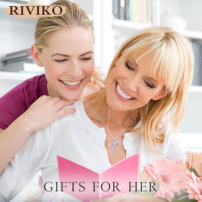 RIVIKO Heart Initial Necklace for Women, 925 Sterling Silver Letter Pendant,Personalized Charm Alphabet Jewelry Valentines Mother's Day Anniversary Christmas Birthday Gifts for Women Her Mom Wife