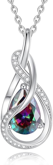 FANCIME TimelessTie Birthstone Necklace for Women White Gold Plated Sterling Silver Ribbon Design Jewelry Knot Pendant Fine Jewelry Gemstone Birthday Graduation Anniversary Christmas Gifts for Women Wife Mother Her