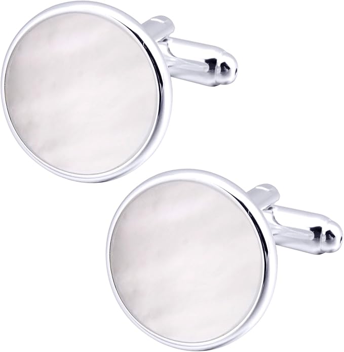 ZEEY Silver Mother of Pearl Shell Cufflinks for Men Women Round Office Men's Cufflink Jewelry Set for Business Wedding Party Formal Events Daily Tuxedo Dress Shirt Accessories