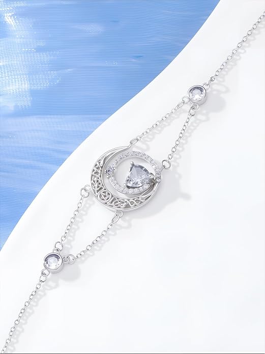 Dorunmo 925 Sterling Silver Moon Heart Birthstone Anklet Bracelets for Women Best Mother's Day Birthday Jewelry for Wife Girlfriend Mom Her