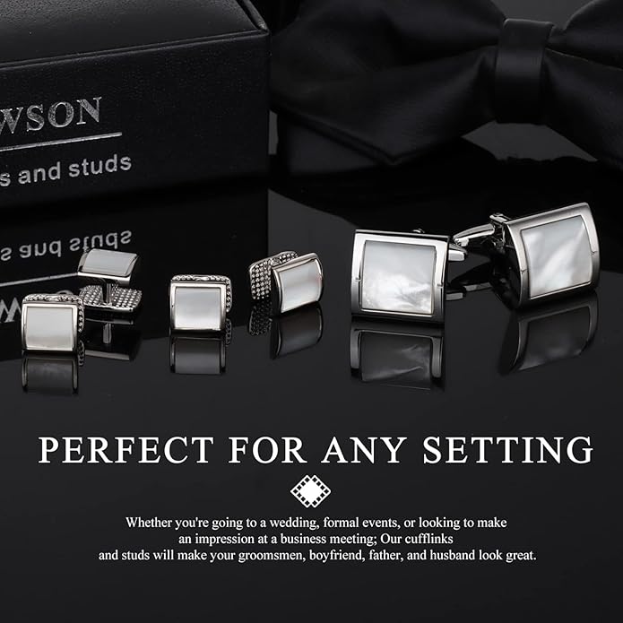 HAWSON Cufflinks and Studs for Men with Gift Box, Gold or Silver Tone Cuff Links, Mens Jewelry or Accessories for Wedding Business Anniversary Birthday