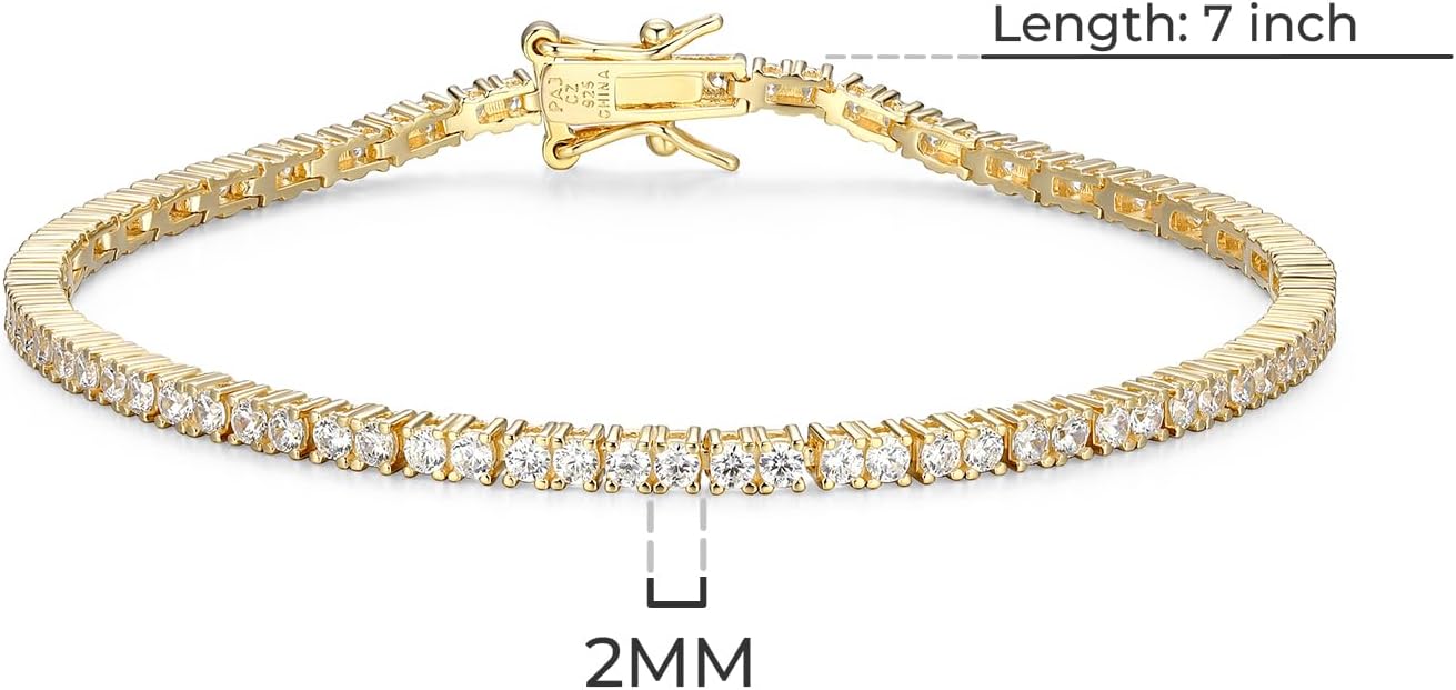Amazon Essentials Plated Sterling Silver Round Cut Cubic Zirconia Tennis Bracelet