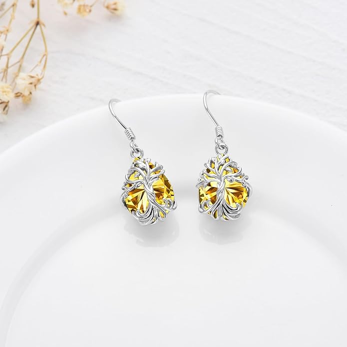 TOUPOP Tree of Life Earrings 925 Sterling Silver Family Tree Dangle Drop Earrings Crystal Jewelry Birthday Christmas Gifts for Women Her