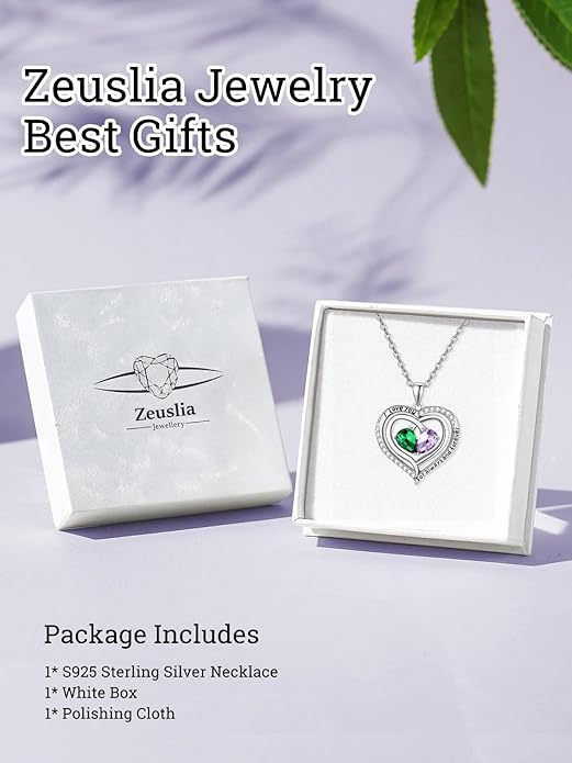 Zeuslia Double Birthstone Necklace Gifts for Wife - 925 Sterling Silver Sunflower/Rose/Crown Cross/Compass/Heart Pendant I Love You Necklace, Anniversary Birthday Gifts for Wife Girlfriend Mom Her