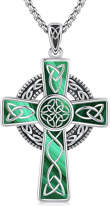 Midir&Etain Celtic Cross Necklace 925 Sterling Silver Cross Pendant Necklace Celtic Viking Irish Jewelry Religious Protective Gift for Men Women