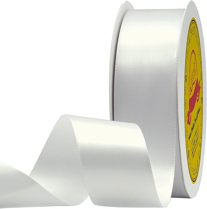 LEEQE Double Face Satin Ribbon 1-1/2" X 50 Yards Polyester Off White Ribbon for Gift Wrapping Very Suitable for Weddings Party Invitation Decorations and More