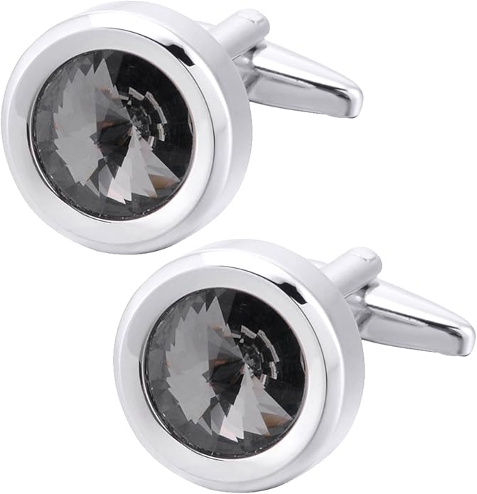 ZEEY Silver Round Crystal Gemstone Cufflinks for Men Women Classic Men's Cufflink Jewelry Set for Business Wedding Party Formal Events Daily Tuxedo Dress Shirt Accessories