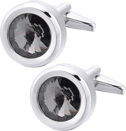 ZEEY Silver Round Crystal Gemstone Cufflinks for Men Women Classic Men's Cufflink Jewelry Set for Business Wedding Party Formal Events Daily Tuxedo Dress Shirt Accessories