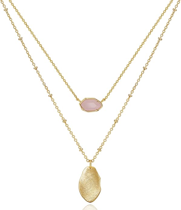 OZEL JEWELRY & GIFT Layered Gold Necklaces for Women - Crystal Colorful Delicate Cutting Pendant Necklace - 18K Gold Plated - Birthday Gifts (Made in Korea)