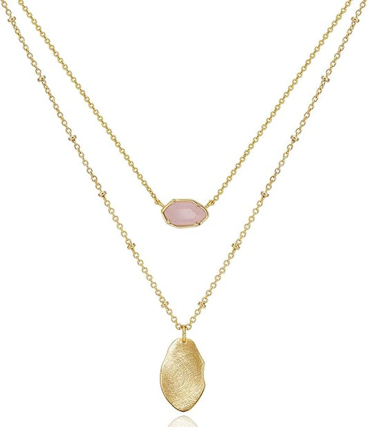 OZEL JEWELRY & GIFT Layered Gold Necklaces for Women - Crystal Colorful Delicate Cutting Pendant Necklace - 18K Gold Plated - Birthday Gifts (Made in Korea)